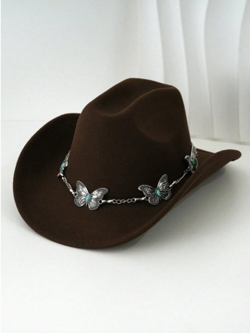 Brown Western Cowboy Hat Butterfly Hat Band Cowgirl Ranch Rodeo Festival Costume